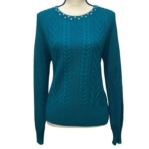 NY&Co Rhinestone Cable-Knit Balloon-Sleeve Sweater